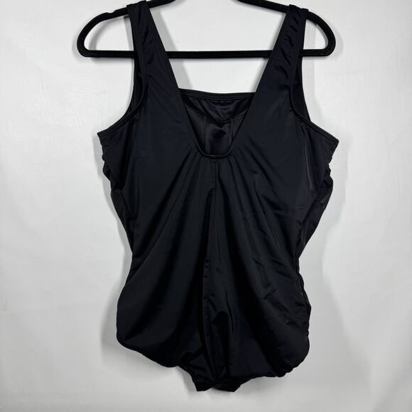 Lands End Tugless Tank Swimsuit 22W Black Low Leg One Piece Bathing - Picture 5 of 10